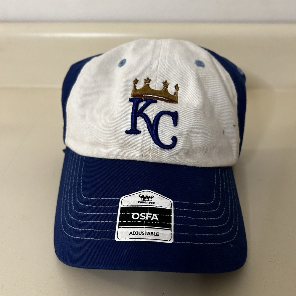 KC Crown Logo Adjustable OSFA Hat White Blue Fan Cap – Good Used Condition